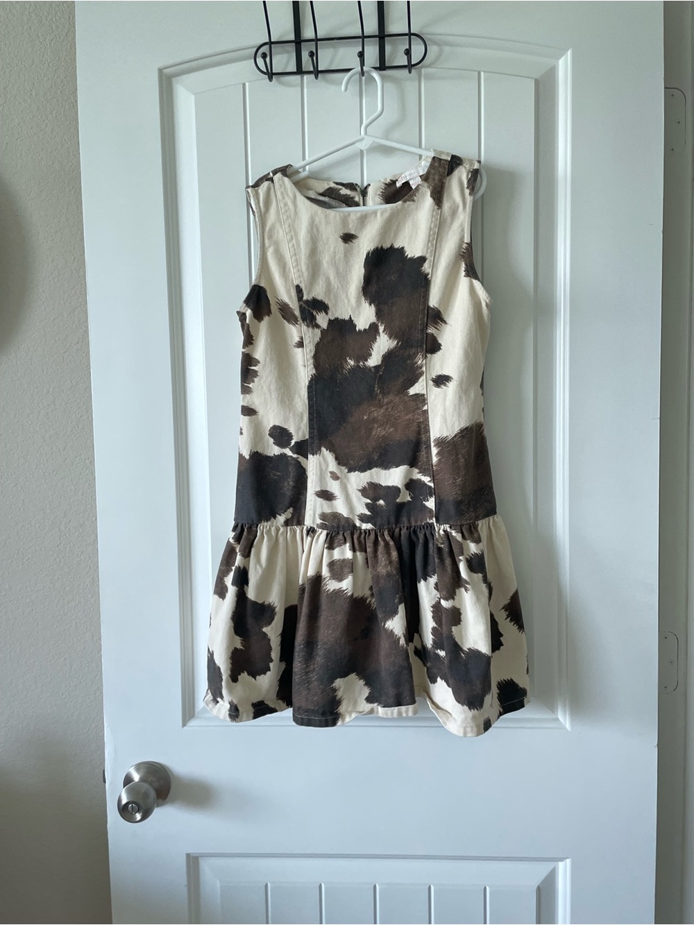 GB girls Cream and Brown Cow-Print Sleeveless Dress